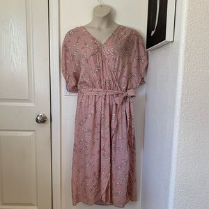Blush Pink Plus Size Floral Faux Wrap Dress